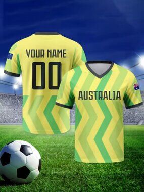 Australia Soccer Jersey Personalized with Name Number Breathable V-neck Football